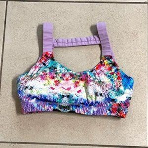 Strappy, colorful sports bra, high impact size XS